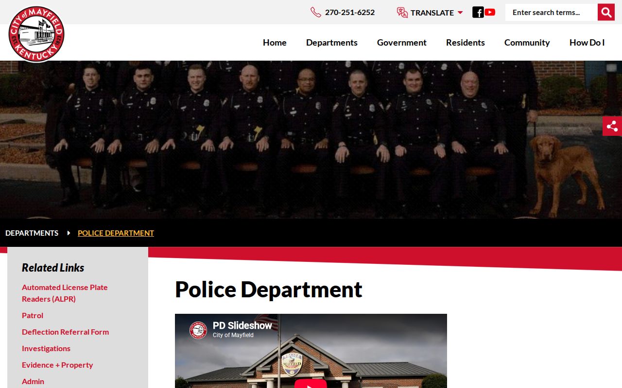 Mayfield Police Department official arrest records page in Graves County