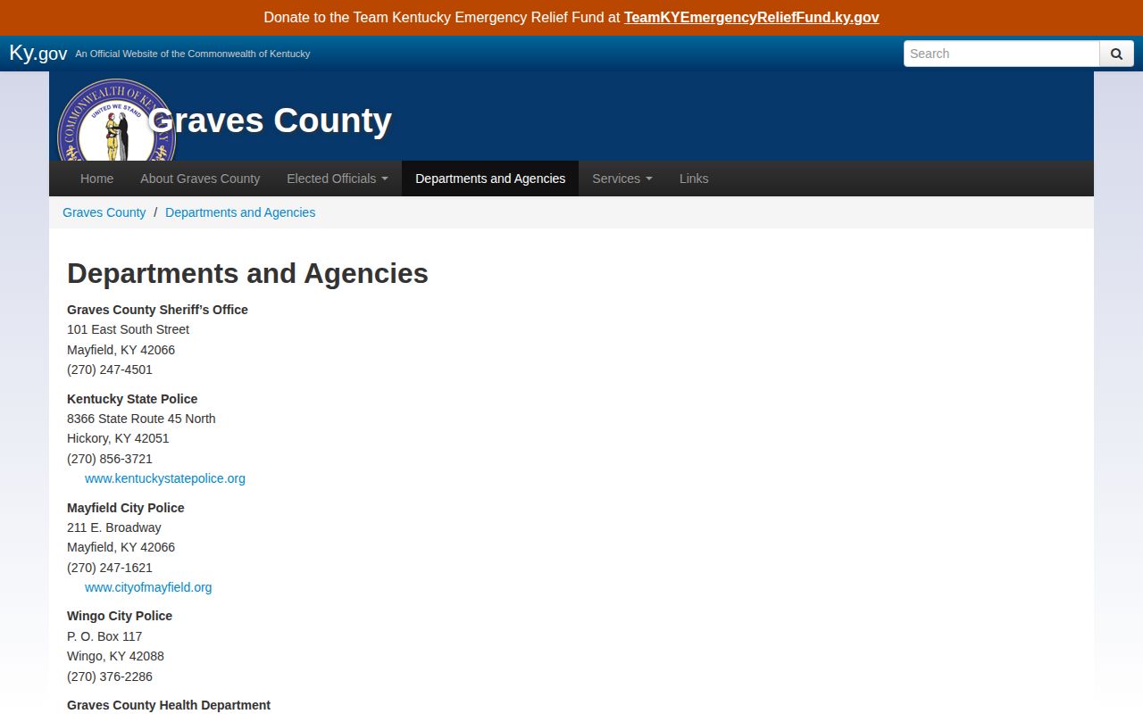 Wingo City Police official directory record in Graves County